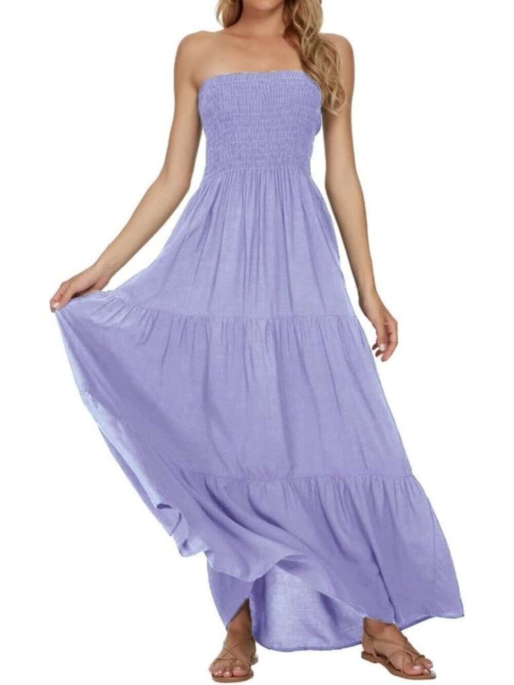 Women's Light Lilac Tube Top Off Shoulder Boho Beach Long Maxi Dress